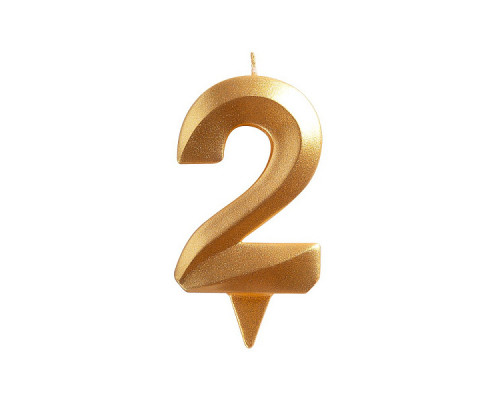Свеча для торта "Грань" цифра 2 (золото), 8,7х4,3х1,2 см