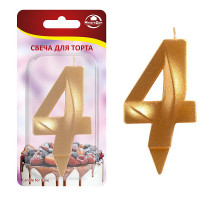 Свеча для торта "Грань" цифра 4 (золото), 8,7х4,3х1,2 см.