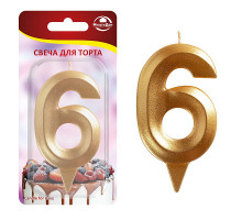 Свеча для торта "Грань" цифра 6 (золото), 8,7 х 4,3х1,2 см.