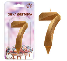 Свеча для торта "Грань" цифра 7 (золото), 8,7х4,3х1,2 см.