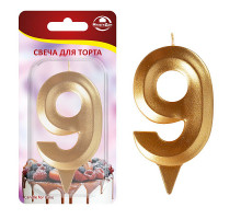 Свеча для торта "Грань" цифра 9 (золото), 8,7х4,3х1,2 см.