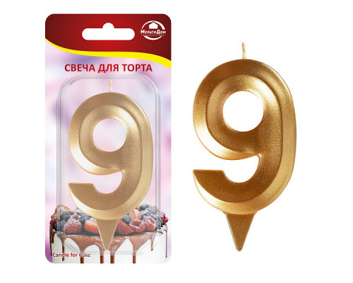 Свеча для торта "Грань" цифра 9 (золото), 8,7х4,3х1,2 см.