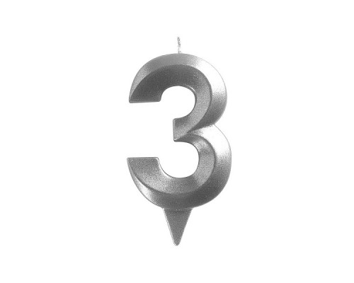Свеча для торта "Грань" цифра 3 (хром), 8,7х4,3х1,2 см.
