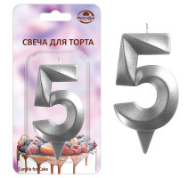 Свеча для торта "Грань" цифра 5 (хром), 8,7х4,3х1,2 см.
