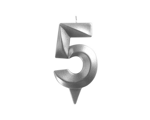 Свеча для торта "Грань" цифра 5 (хром), 8,7х4,3х1,2 см.