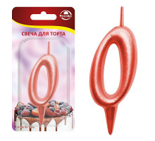 Свеча для торта "Овал" цифра 0 (красный), 8х4х1,2 см.