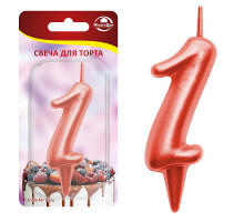 Свеча для торта "Овал" цифра 1 (красный), 8х4х1,2 см.