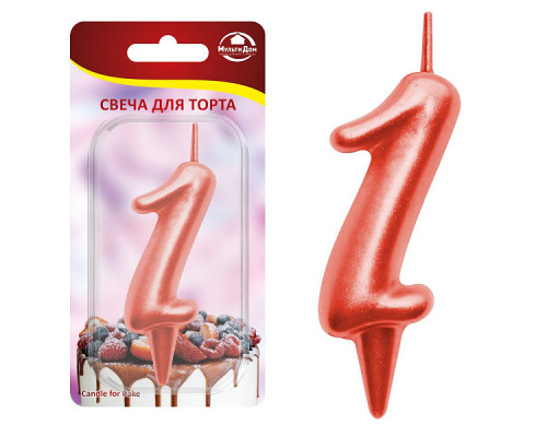 Свеча для торта "Овал" цифра 1 (красный), 8х4х1,2 см.