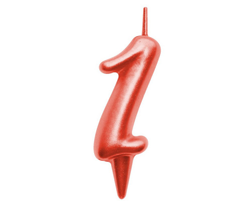 Свеча для торта "Овал" цифра 1 (красный), 8х4х1,2 см.