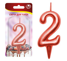 Свеча для торта "Овал" цифра 2 (красный), 8х4х1,2 см.