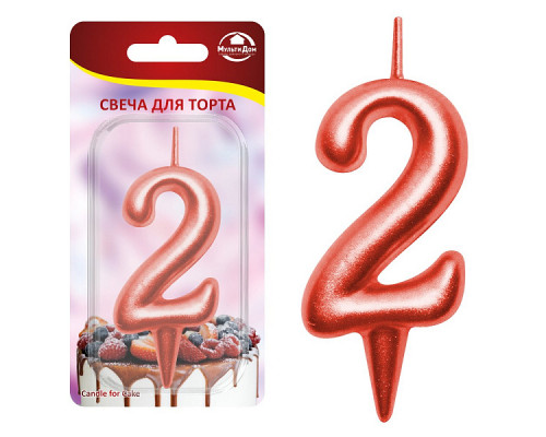 Свеча для торта "Овал" цифра 2 (красный), 8х4х1,2 см.