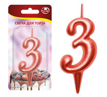 Свеча для торта "Овал" цифра 3 (красный), 8х4х1,2 см.