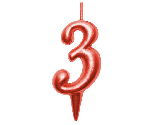 Свеча для торта "Овал" цифра 3 (красный), 8х4х1,2 см.