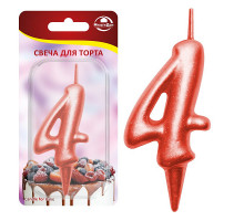 Свеча для торта "Овал" цифра 4 (красный), 8х4х1,2 см.