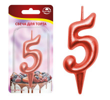 Свеча для торта "Овал" цифра 5 (красный), 8х4х1,2 см.