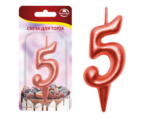 Свеча для торта "Овал" цифра 5 (красный), 8х4х1,2 см.