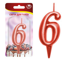 Свеча для торта "Овал" цифра 6 (красный), 8х4х1,2 см.