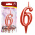 Свеча для торта "Овал" цифра 6 (красный), 8х4х1,2 см.