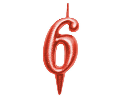 Свеча для торта "Овал" цифра 6 (красный), 8х4х1,2 см.
