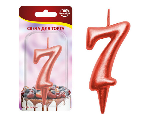 Свеча для торта "Овал" цифра 7 (красный), 8х4х1,2 см.