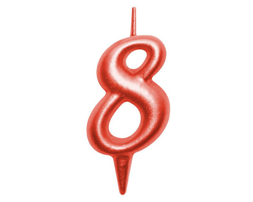 Свеча для торта "Овал" цифра 8 (красный), 8х4х1,2 см.