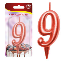 Свеча для торта "Овал" цифра 9 (красный), 8х4х1,2 см.