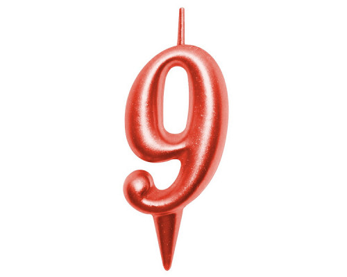 Свеча для торта "Овал" цифра 9 (красный), 8х4х1,2 см.