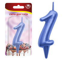 Свеча для торта "Овал" цифра 1 (синий), 8х4х1,2 см.