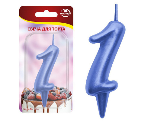 Свеча для торта "Овал" цифра 1 (синий), 8х4х1,2 см.