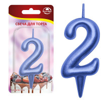 Свеча для торта "Овал" цифра 2 (синий), 8х4х1,2 см.
