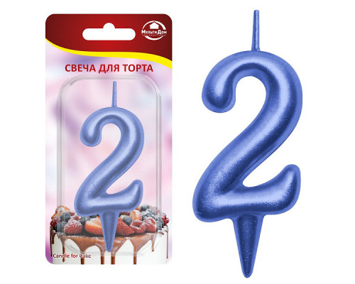 Свеча для торта "Овал" цифра 2 (синий), 8х4х1,2 см.