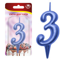 Свеча для торта "Овал" цифра 3 (синий), 8х4х1,2 см.