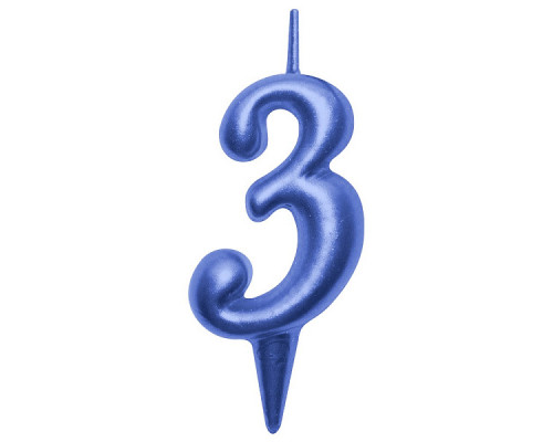 Свеча для торта "Овал" цифра 3 (синий), 8х4х1,2 см.
