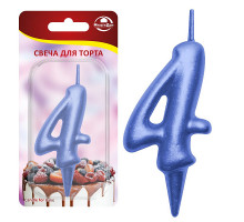 Свеча для торта "Овал" цифра 4 (синий), 8х4х1,2 см.
