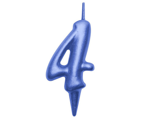 Свеча для торта "Овал" цифра 4 (синий), 8х4х1,2 см.