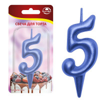 Свеча для торта "Овал" цифра 5 (синий), 8х4х1,2 см.