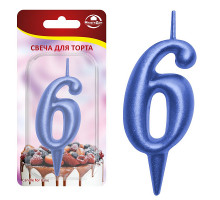 Свеча для торта "Овал" цифра 6 (синий), 8х4х1,2 см.