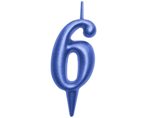 Свеча для торта "Овал" цифра 6 (синий), 8х4х1,2 см.