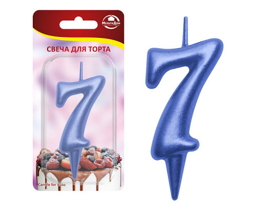 Свеча для торта "Овал" цифра 7 (синий), 8х4х1,2 см.
