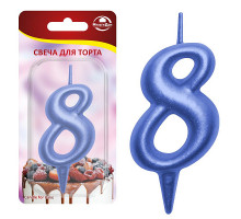 Свеча для торта "Овал" цифра 8 (синий), 8х4х1,2 см.