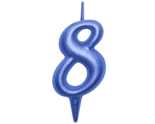Свеча для торта "Овал" цифра 8 (синий), 8х4х1,2 см.