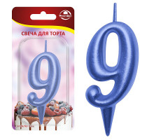 Свеча для торта "Овал" цифра 9 (синий), 8х4х1,2 см.
