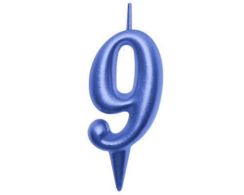 Свеча для торта "Овал" цифра 9 (синий), 8х4х1,2 см.