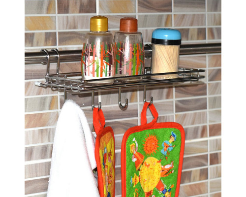 Полка для специй с 4 крючками навесная на рейлинг  25*9,5*10 см