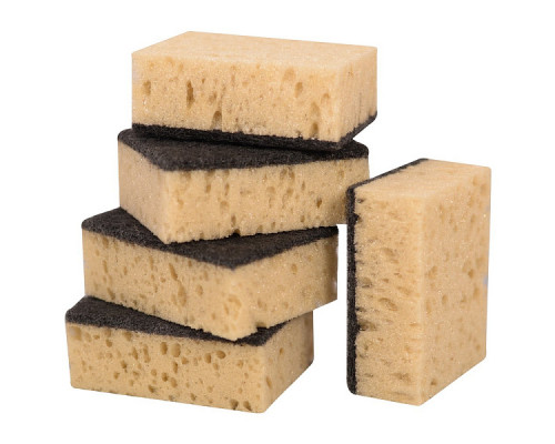 Губка хозяйственная. Набор 5 шт. Размер 9,5х7х3,7 см (бежевый/черный) NEW