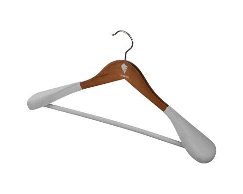 Вешалка деревянная с широкими плечами, флокированная, цвет темно-коричневый