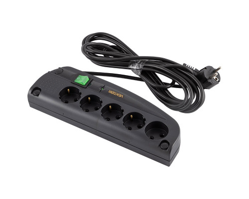Фильтр сетевой VEKTOR Z, 4 роз. c/з, + 1 роз б/з,  5,0м (3,5кВт, 16А), черный