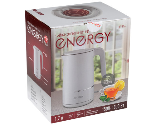 Чайник Energy E-216 (1,7 л), белый, двойной корпус