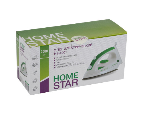 Утюг HOMESTAR HS-4001 бело-зеленый (2000Вт, пар, тефлоновая подошва)