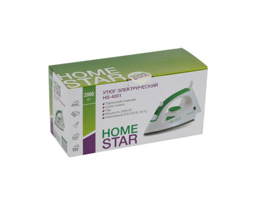 Утюг HOMESTAR HS-4001 бело-зеленый (2000Вт, пар, тефлоновая подошва)